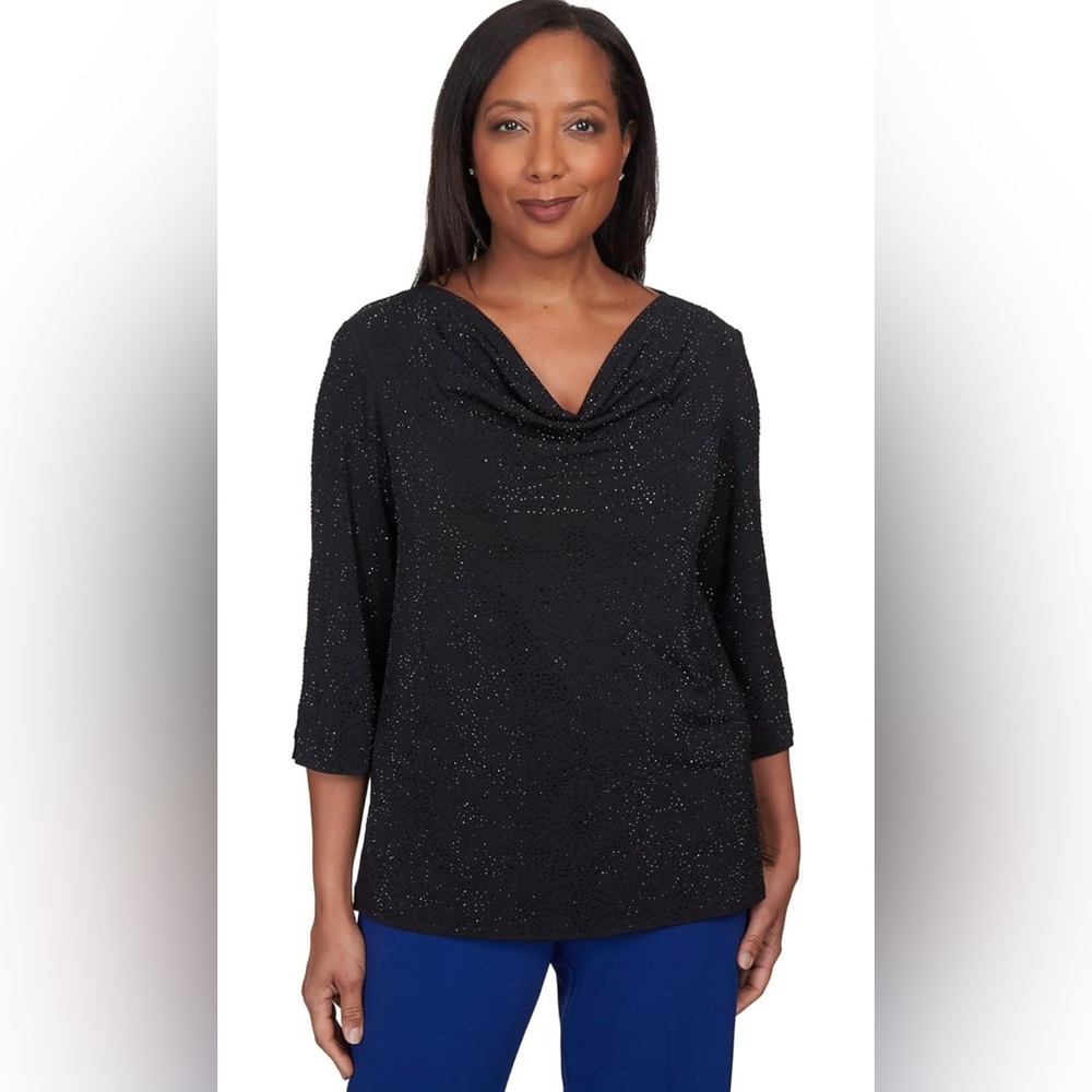 NWT Alfred Dunner Petite Shimmery Cowl Neck Top Size Medium P